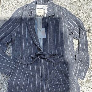 NWT- Blue Chambray & Ivory Pin Stripe Highwaist Shorts & Blazer Coord Set